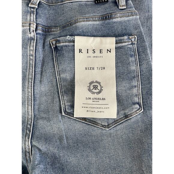 RISEN High Rise Distressed Ripped Wide Leg Baggy Jeans 7/28 Medium Wash - Picture 11 of 16